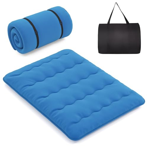 LIFEZEAL Futon Giapponese da Pavimento, Singolo 90x200cm, Materasso Futon da Terra, Tatami Cotone, Arrotolabile, Portatile, Pieghevole, con Fodera Lavabile, Borsa per Campeggio, Blu
