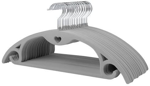 ManGotree Samtbügel mit Kaskadenloch, rutschfeste abgerundete Kleiderbügel, stabile Filzbügel, platzsparende Anzugbügel für Pullover, Hosen, Kleider, Röcke, Mäntel (50 Pack, Grau)