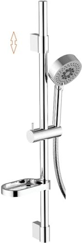 Schläfer 1317200 | Set Saliscendi Doccia con Soffione in Acciao Inox, Asta Doccia Regolabile 40-62cm, Doccetta a 5 Getti con Sistema Anticalcare Cromato, Flessibile Doccia e Portasapone Incluso