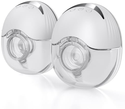 Hands Free Breast Pump Wearable MY-375 - Strong Suction, Low Noise, Wearable Breastfeeding Pump with 4 Mode &12 Levels, Portable Electric Breast Pump - 19/21/24mm Insert/Flange, 2 Pack (White)