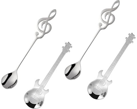4 Pezzi Cucchiaini da caffè per Chitarra Cucchiaio da Demitasse Musicale in Aacciaio Inossidabile Cucchiaio da Dessert per tè Dessert Drink