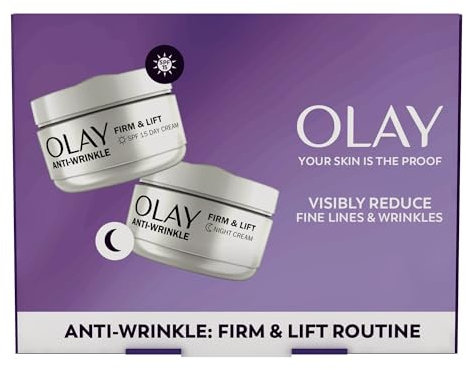Olay Anti-Wrinkle Firm & Lift Giftset: SPF15 Day Face Cream 50ml + Night Cream Moisturiser 50ml, Anti-Ageing Skin Care