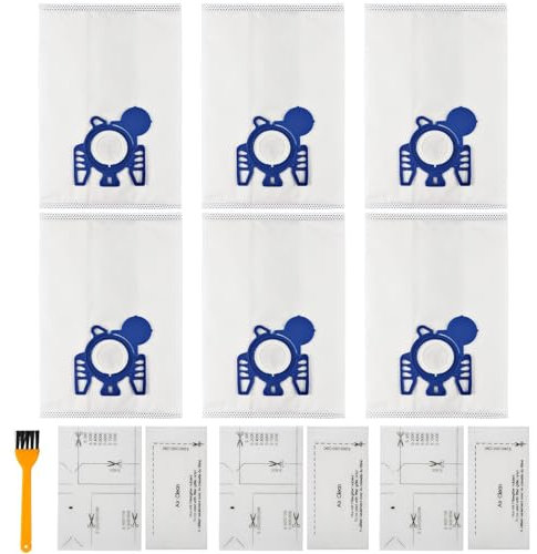 6 Pack Vacuum Cleaner Bags with Miele Classic C1,Complete C1 C2 C3,S227 S240,S270,S400,S400i, S600,S800,S2,S5,S8 for Miele Hoover Bags, with 3 Motor Protection & 3 Air Clean Filters & 1 Orange Brush