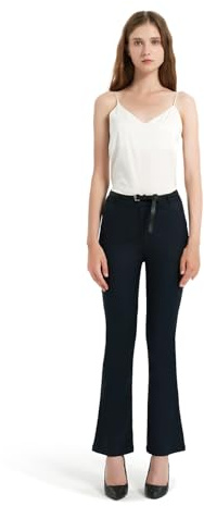 GLOWELFA Pantalon Femme Taille Haute Évasé Tailleur Femme Léger Stretch avec Poches Pantalon Travail Bureau Élégant