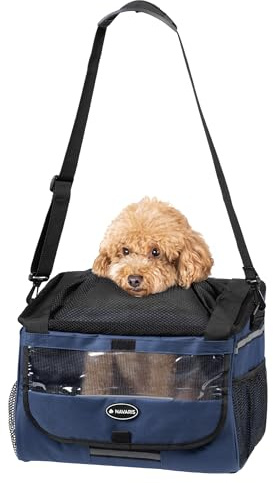 Navaris Hundekorb Fahrrad vorne - Hundefahrradkorb vorn - Fahrradkorb Hund - Für Hunde bis zu 10 kg - Praktische Zusatztaschen - Fahrradkorb Lenker mit Trageriemen - Blau