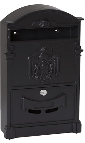 FP-TECH - CASSETTA POSTALE DELLA POSTA DA PARETE GIORNALI CON FINESTRA TARGHETTA SERRATURA CON CILINDRO E COPERTURA (Nera - 25.5x41.5x9)