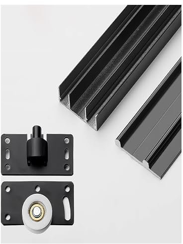 Generico Kit ferramenta for Porta Scorrevole a Scomparsa, Kit Binario in Alluminio, Scorrimento Fluido e Silenzioso, Facile da installare, Senza Anta for Porta Singola Larga 18-25 mm(Black,70cm)