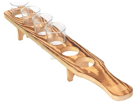 Bandeja para servir vasos de chupito | Soporte de madera para vasos de chupito de tequila | Tabla de chupito de tequila de larga duración | Bandeja de vino para beber, servir, exhibir y almacenar