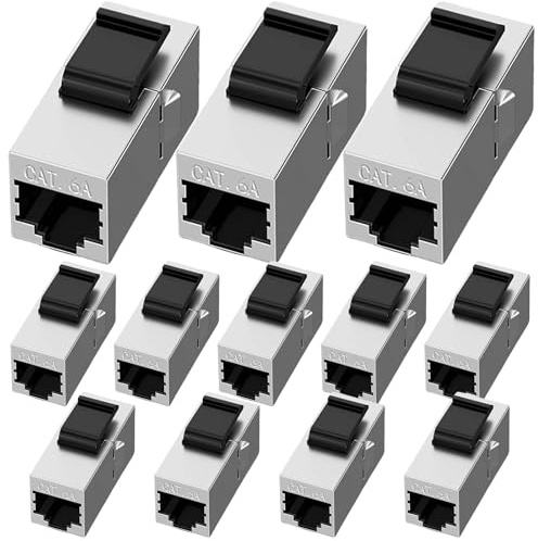 Leikurvo Lot de 12 modules Keystone CAT6a - Câble patch - Connecteur RJ45 blindé - Coupleur Keystone - Réseau - Support Keystone - Extension pour câble Ethernet