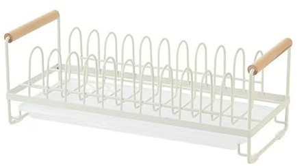Égouttoir à Vaisselle en Acier Blanc avec poignées en Bois 40 x 18 x 16 cm