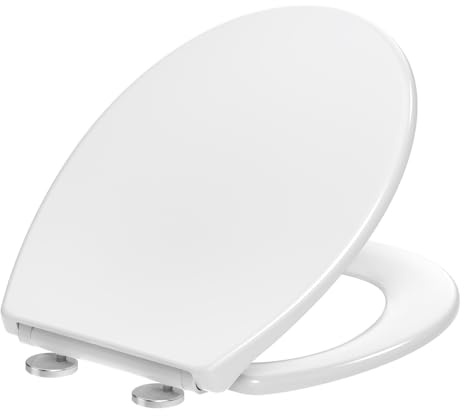 SREWOHS PRO Tapa WC en Forma de O, UF Asiento de Inodoro de Cierre Suave, No amarillea, Liberación Rápida para una Fácil Limpieza, Tapa de Vater Duroplast, Tapa de WC Blanco, 44,6 x 37,2 CM