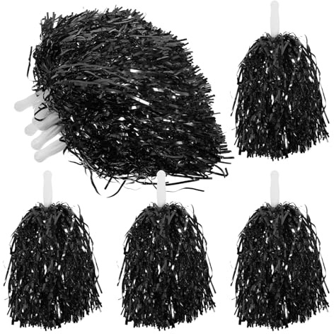 HEALSOPTHY 12 Pezzi Pom Poms per Cheerleading con Manico Leggero Accessori per Tifo Squadra Sportiva Colore Nero per Adulti per Eventi Sportivi Calcio e Baseball