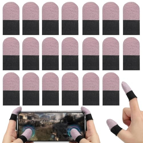 GNALIA Finger Sleeve, 20 Unidades Protectores Dedos Fibra Plateada, Borde Negro Antisudor, Tamaño Único Para Pantallas Táctiles Y Juegos