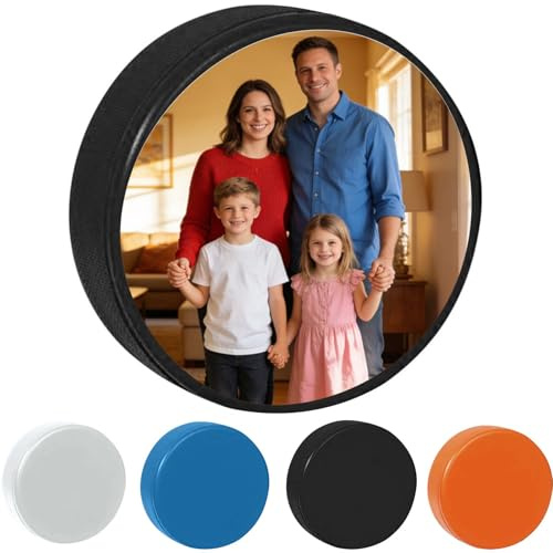 Generico Puck da Hockey Personalizzabile con Picture/Numero/Logo, Resistente in Gomma per Competizione, per Pattinaggio su Ghiaccio, Roller e Floorball, Regalo per Appassionati (4 Colori) (Black)