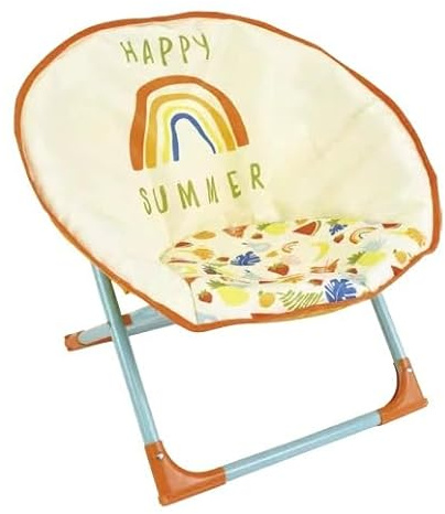 Quest Childrens Rainbow Fruits Moon Chair – Lightweight Foldable Kids Camping Chair, Rust-Resistant Powder Coated Steel Frame, Soft Fire Retardant Fabric, Compact & Portable for Indoor & Outdoor Use