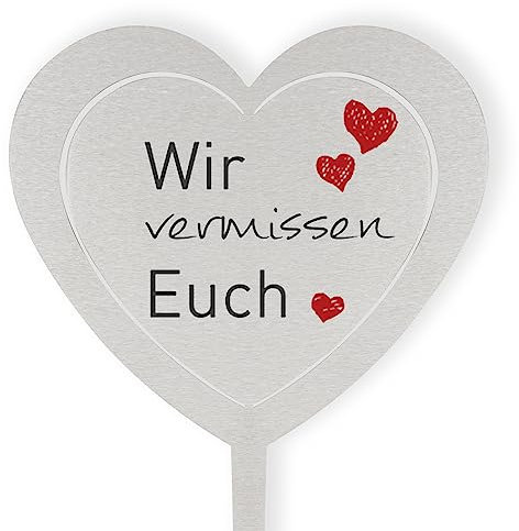 DOLORINO Grabstecker Herz 'Wir vermissen Euch', eine wetterfeste Erinnerung aus Edelstahl, eine schöne Grabdekoration, eine schöne Grabdekoration