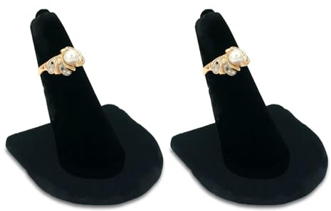RJ Displays 2 Pcs Black Velvet Rings Display Stand, Jewelry Holder Organizer for Wedding, Showcase & Selling-Perfect Ring Display Case-Jewelry Ring Organizer holder-Perfect Rings stand for vendors