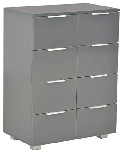 vidaXL Sideboard mit 8 Schubladen Kommode Beistellschrank Mehrzweckschrank Anrichte Schubladenschrank Flur Hochglanz Grau 60x35x80cm Holzwerkstoff
