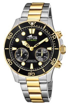 LOTUS Herren Smartwatch Hybrid Connected Edelstahl Silber-Gold-Schwarz, Durchmesser: 44,5mm, Wasserdichtigkeit: 10 Bar, 18801/2