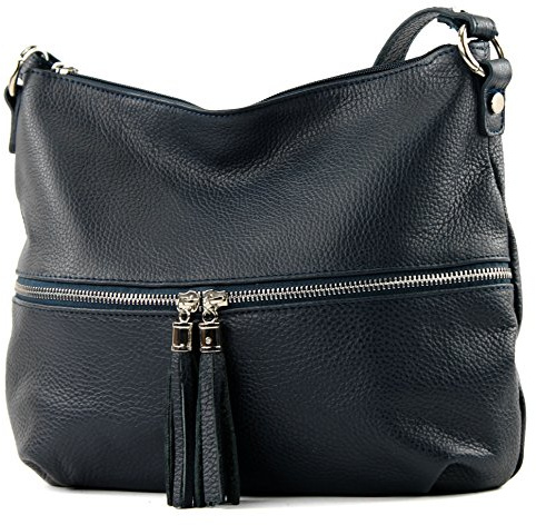 modamoda de T159 Damen Leder Umhängetasche Schultertasche Medium handmade in Italy, Farbe:Dunkelblau2021