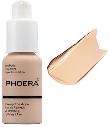 PHOERA Foundation,Flawless Soft Matte Oil Control Liquid Foundation Full Coverage Face Makeup. (102# Nude)