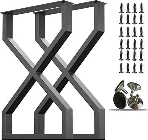 PHWOTAN Metal Table Legs - Black Industrial Furniture, Set of 2 Dining Table Legs (Hourglass-Shaped, 28 H X 17.7 W)