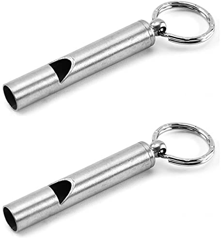 FXHDC-M 2PCS Mini Stainless Steel Survival Whistle Perfect for Camping, Hiking and Boating Loud Emergency Whistle with Far Distance Rang for Sporting Events and Call Your Dog，Keychain Included