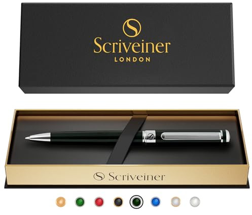 Scriveiner Green Ballpoint Pen - British Racing Green Luxury Chrome Finish, Schmidt Black Refill, Great Gift Set for Men & Women, Executive Office, Designer Pen
