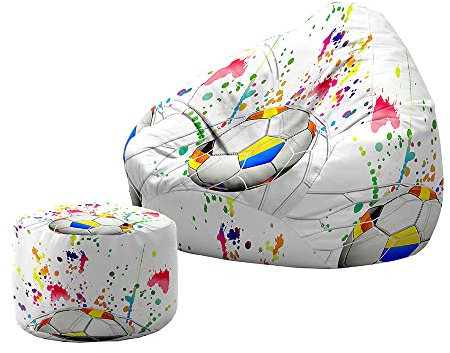 Treer Bean Bag Chairs Adult with Footstool Without Filling, Indoor Outdoor Bean Bags Storage for Kids and Children Soccer Game Lazy Sofa Beanbag NO Stuffed (90x100+20x30cm,Graffiti)