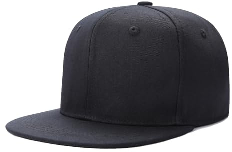 Vente en gros Flat Bill Visor Classic Snapback Chapeau Blank Réglable Bord Haut de Gamme Tendance Couleur Style Uni Casquette de Baseball, Noir , M-3XL