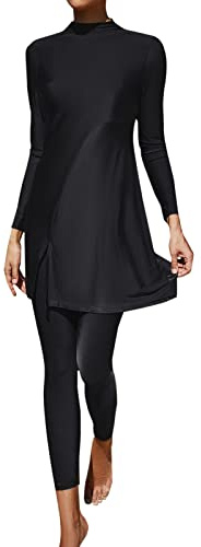 KBOPLEMQ Mujer Burkini Discreto Traje de baño Oriente Medio Árabe Islámica Ropa de playa Musulmana Trajes de baño Musulmanes Rash Guard Manga Larga Traje de baño Top + Pantalones Trajes de baño de