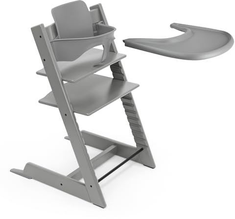 Stokke Tripp Trapp High Chair (Storm Grey) with Stokke Tray (Storm Grey) - Includes Tripp Trapp Chair & Baby Set 2 for Children 6-36 Months - Adjustable, Ergonomic & Easy to Clean