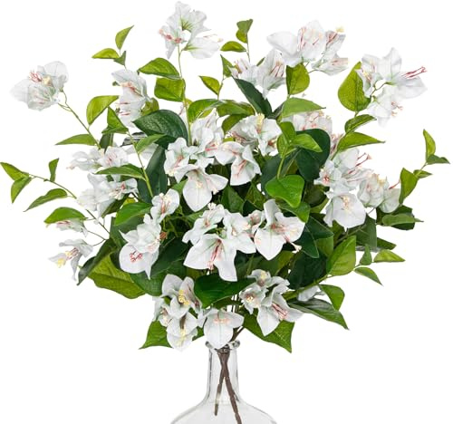 Arborus 2 st konstgjorda växtblommor buketter 50 cm konstgjorda vita bougainvillea blommor falska vårblommor inomhus falska silkesblommor för blomsterarrangemang bröllop bordsuppsatser kontor