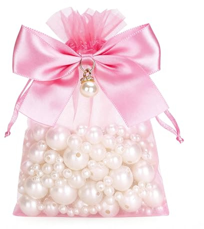 G2PLUS Sacchetti Organza con Fiocchi e Perle Rosa: 10x12 cm Sacchettini Confetti,30PCS Sacchetti Regalo in Organza con Coulisse per Gioielli, Caramelle, Bomboniere