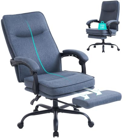 MZLEE Office Chairs for Home, Ergonomic Office Chair with Footrest, 90-135° Recline, 150kg Heavy Duty Fabric Computer Desk Chair with Linkage Armrests, Adjustable Height for Napping and Gaming