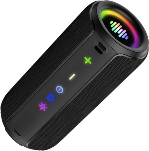 TIMU Bluetooth Lautsprecher mit Licht, Bluetooth 5.4 Musikbox, 30W Dual Lautsprecher, Dualen Bass-Treibern, 30 Std Akku, IPX7 wasserdicht, TWS Paarung, AUX, TF Karte, Geeignet Outdoor/Party/Reisen