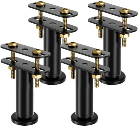 LUPATDY Patas de Cama Ajustables, Juego de 4 - Altura Regulable (12-18 cm) para Base, Somier o Canapé - Soportes Metálicos Robustos para Sofá, Armario o Mueble - Incluye Herramientas - Color Negro