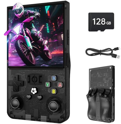 Console di gioco portatile retrò R36MAX, console di gioco retrò con schermo IPS da 4,0, oltre 30 emulatori tradizionali, oltre 22.000 giochi classici, scheda SD 128 GB, batteria da 4000 mAh - Nero