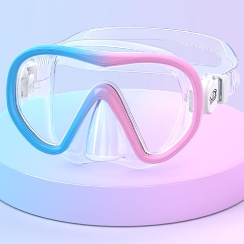 Findway Maschera da Snorkeling per Bambini, Occhialini da Nuoto per Bambini Panoramici a 180°, Anti-Appannamento, Anti-Infiltrazioni Maschera Subacquea, Montature Bicolori alla Moda