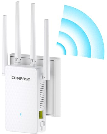 COMFAST Repetidor WiFi, AC1200M Amplificador Señal WiFi, 2.4/5 GHz Amplificador WiFi Potente con Puerto Ethernet, 4 Antenas Externas, Extensor de WiFi para Casa y Oficina, WPS, Repetidor/Router/Ap