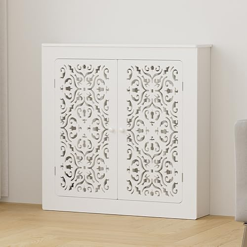 Modernt kylarskydd med hylla, elegant 2-dörrars värmeskåp för vardagsrum och kontor, enkel installation skyddsgrill (80 x 80 x 15 cm)