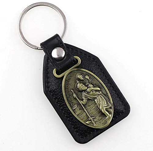 LivelyBuy Porte-clés Saint Christophe - Saint patron des automobilistes, conducteurs et voyageurs - Porte-clés religieux, Noir, bronze, M