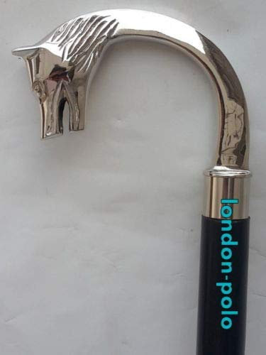 alfiya nautical store Gehstock mit Wolfskopf, versilbert, Holzstöcke, Schwarz, 92 cm, faltbar, hergestellt in Indien