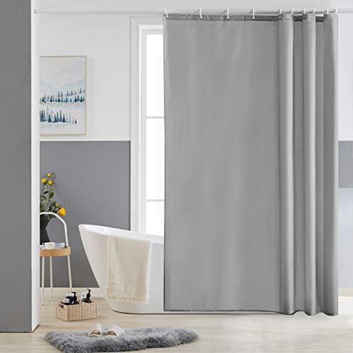 Furlinic Schmaler Duschvorhang für Dusche und Badewanne, Badvorhang Textil aus Polyester Stoff schimmelresistent Wasserabweisend und Waschbar, Grau 150x180 mit 10 Duschvorhangringen.