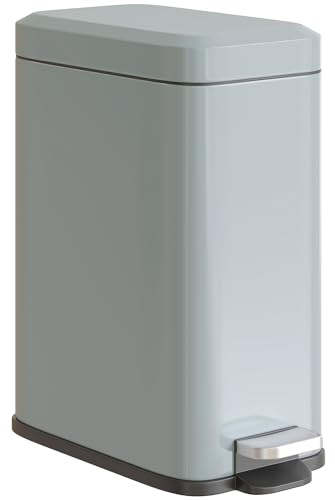 HOMCOM 5L Rectangular Compact Bin Steel Body Removable Bucket Quiet-Close Lid w/Pedal Lid Rubbish Trash Can Home Office Bedroom Bathroom Living Room Garbage Tidy Clean Grey