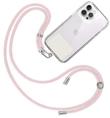 TBOC Cordón Correa Cuerda Universal [Rosa Claro] Colgar Funda Teléfono Móvil en Cuello - Cinta Cadena Colgante con Parche [Blanco Ice] de Plástico - Cuerdas Colgador Lanyard con Enganche Porta Móviles