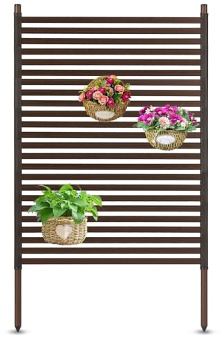 Lalahoni Privacy Screen Outdoor, 3ft W x 4ft H Metal Privacy Screen Fence Panels for Outside Decorative Patio Backyard Garden, Modern PE-Coated Steel Pipe and Slats, No-Dig Kit, Dark Brown