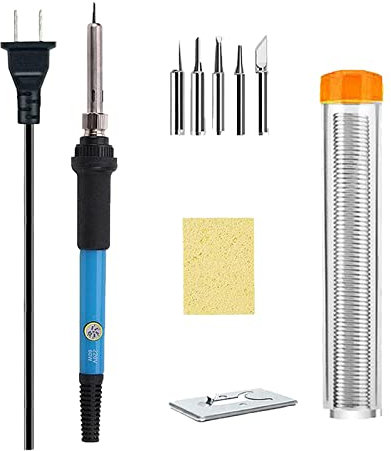 Lötkolben Set,Upgraded 60W Lötkolben Set mit Temperatur Einstellbar und Ein/Aus Schalter,Soldering Iron Kit 220V mit 5 Lötspitzen, Entlötpumpe,Y-Typ-Lötkolbenständer for Schweißen DIY reparatur