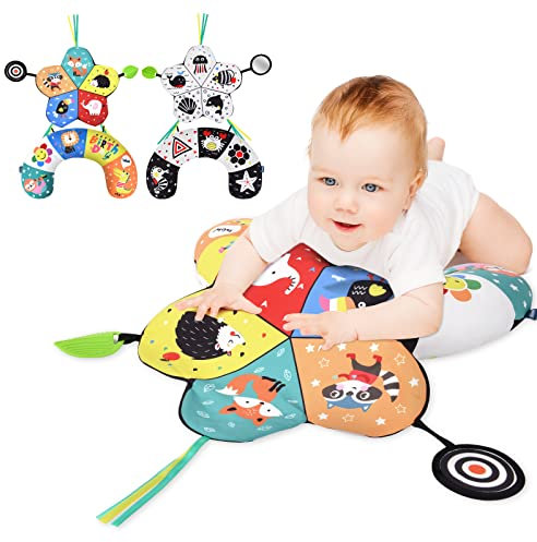 Aolso Cojín para Bebés,Almohada para bebés，Estera del Bebé en Blanco y Negro,Almohada de Bebe con Espejo,juguetes para recién nacidos de alto contraste，Juguetes de Bebés con Papel Crepé
