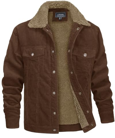 MAGNIVIT Sherpa Coat for Men Casual Outdoor Coat Field Work Jacket with Snap Button Hiking Jacket Brown L